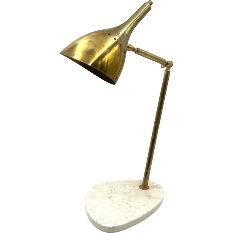 Vintage golden brass table desk lamp with Carrara marble base, Italy 1980