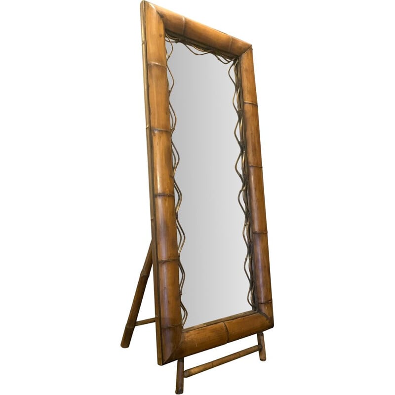 Vintage mirror on bamboo stand, 1960