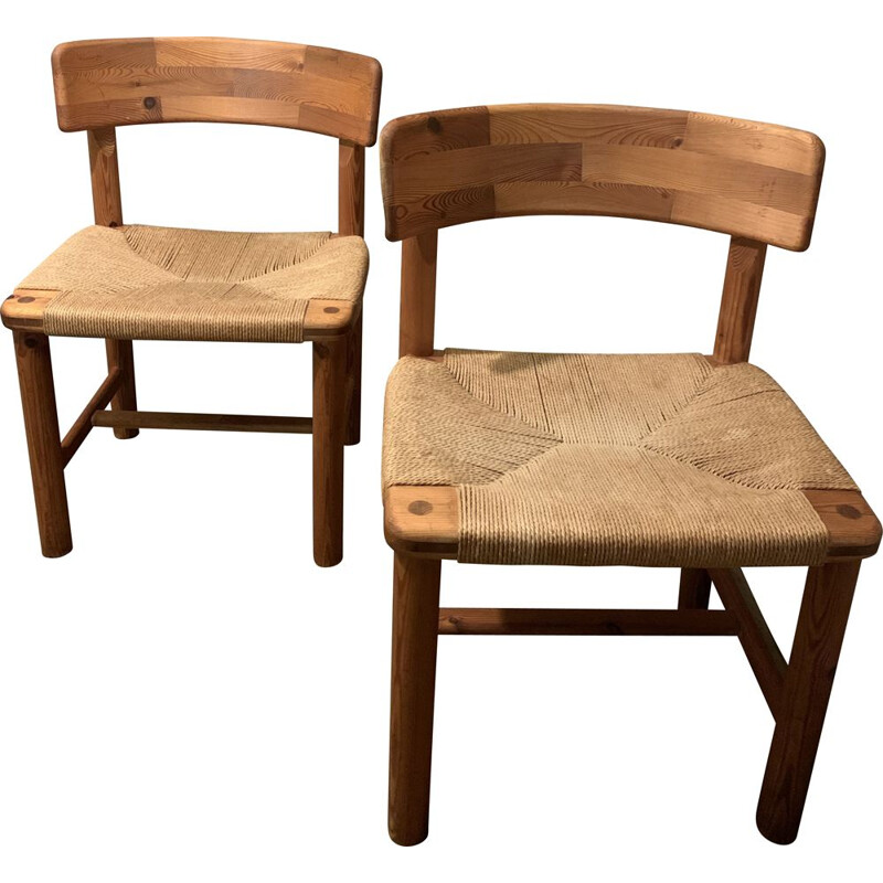 Pair of vintage pine and rope chairs by Rainer Daumiller