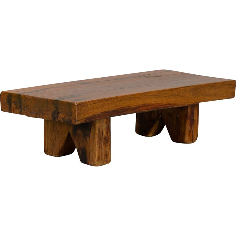 Vintage oakwood brutalist coffee table