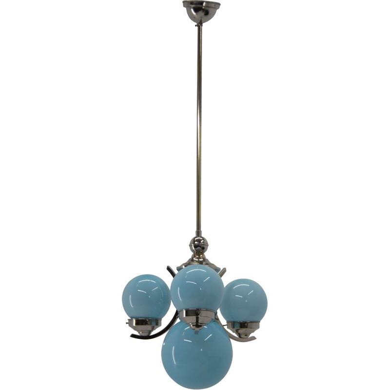 Art Deco vintage blue chandelier, 1930s