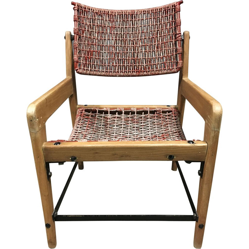Vintage wood and rope armchair, 1960