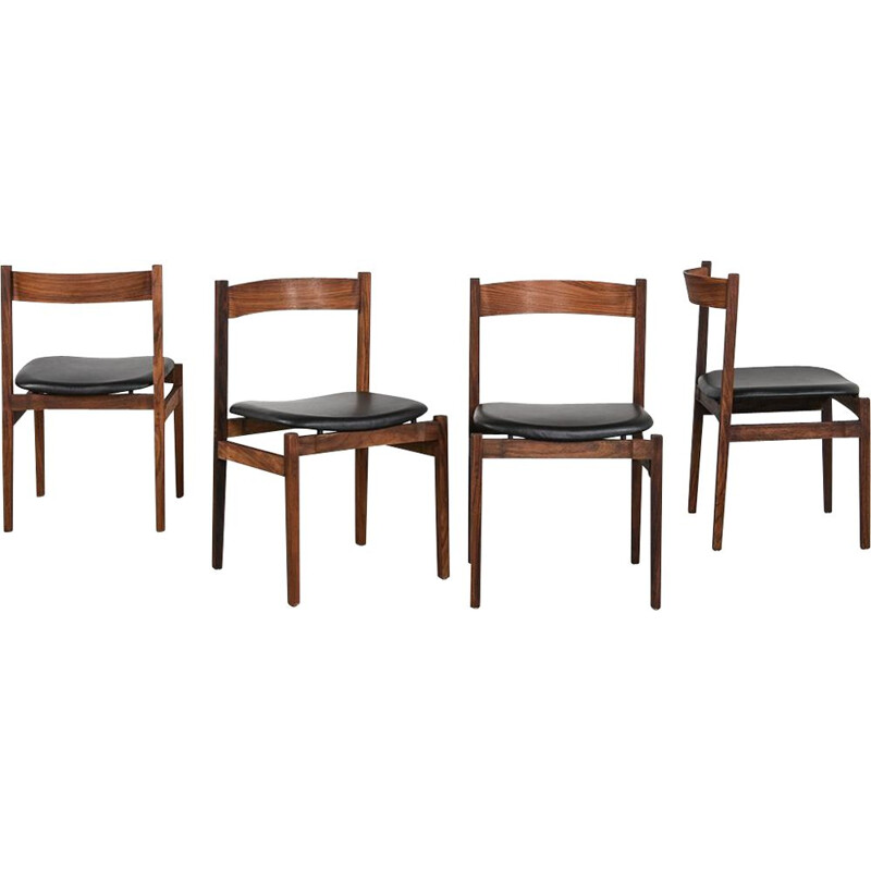 Set of 4 vintage leather and rosewood chairs by Gianfranco Frattini for Cassina, 1950