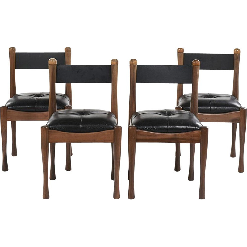 Set of 4 vintage walnut chairs by Silvio Coppola, 1964