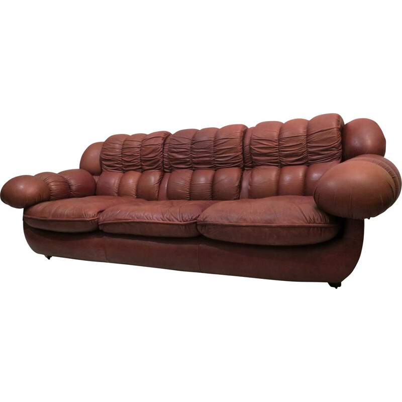 Mid-century Italian leather voluminous sofa, 1970s
