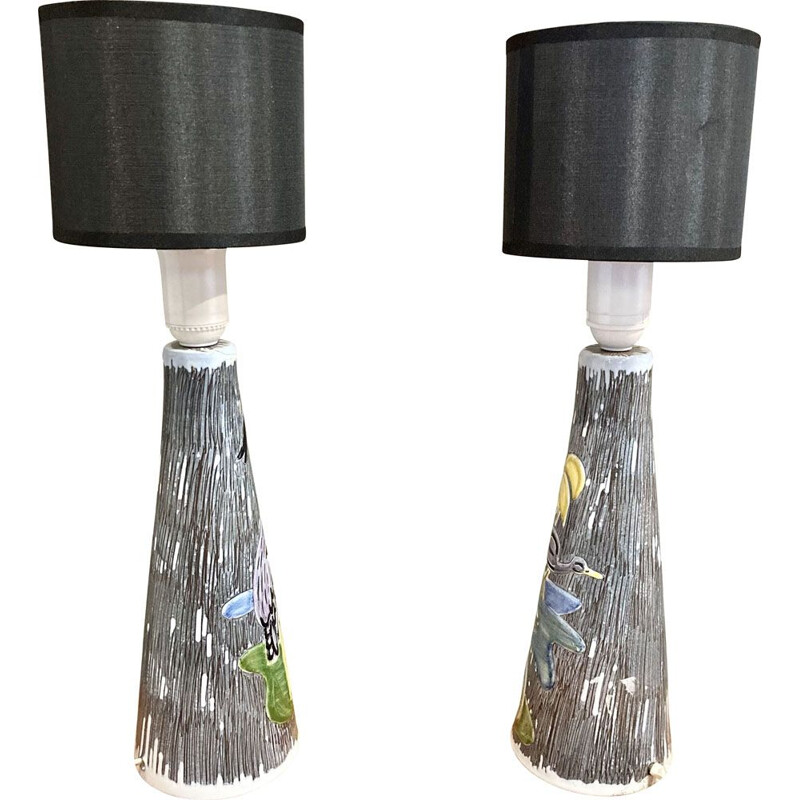 Pair of vintage ceramic and fabric lamps, 1960