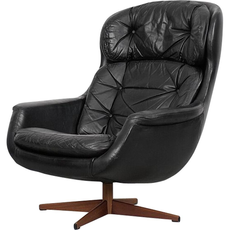 Swedish vintage leather swivel armchair by Selig Imperial, 1970s