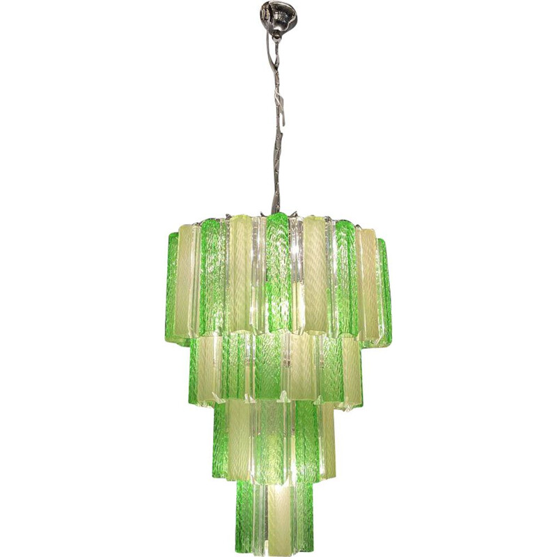 Italian vintage green Murano glass tube chandelier, 1980s