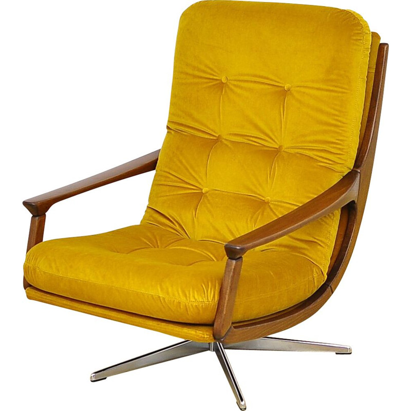Vintage swivel armchair in velvet, 1970s