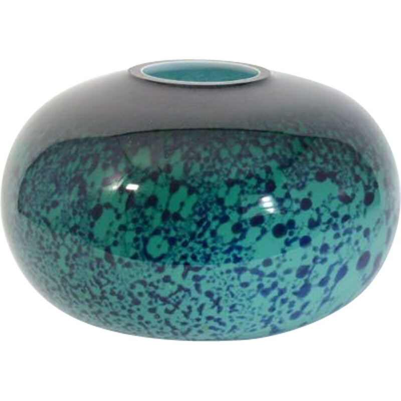 Vintage blue lined Murano glass vase