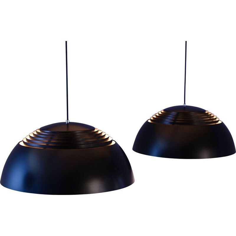 Pair of vintage AJ Royal pendant lamps in black by Arne Jacobsen for Louis Poulsen, 1960s