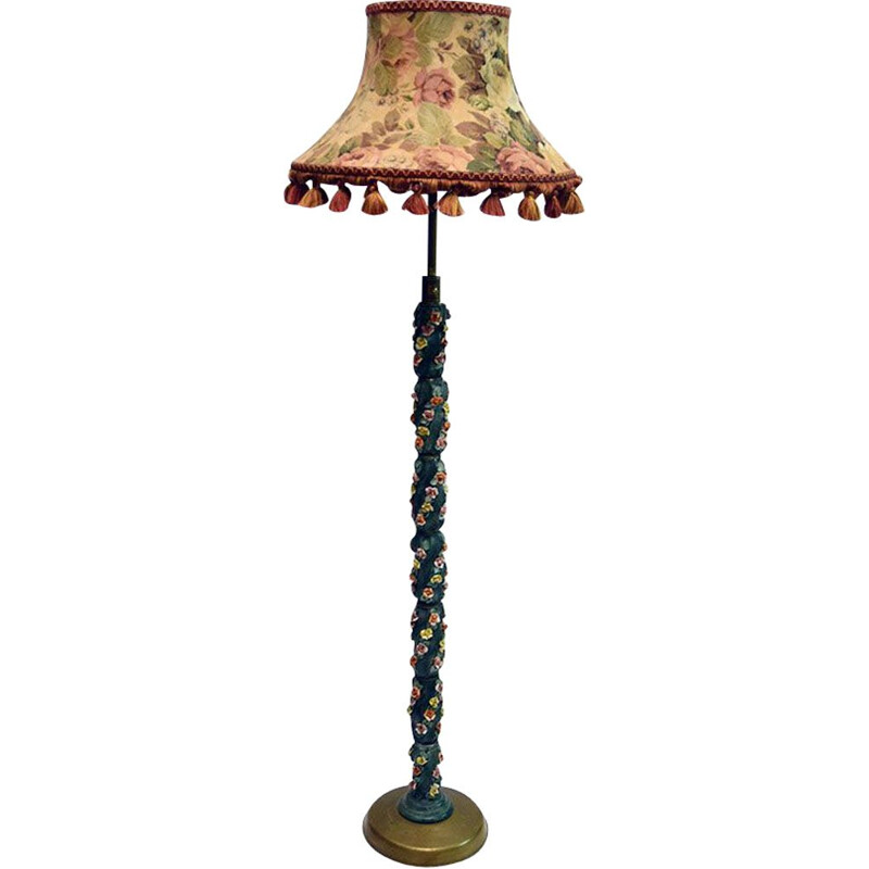 Ceramic vintage floor lamp with little roses, 1950s