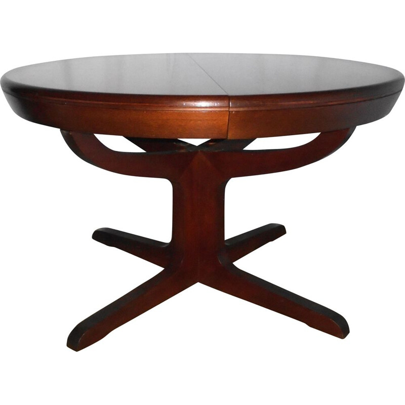 Vintage round extension table with central legs, 1970-1980