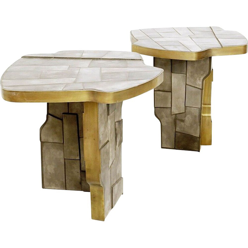 Italian vintage contemporary brass and ceramic side table