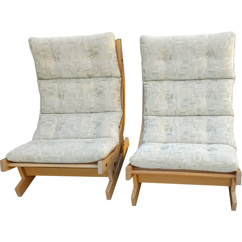 Pair of vintage oakwood armchairs by Laboremus Viborg, 1970s