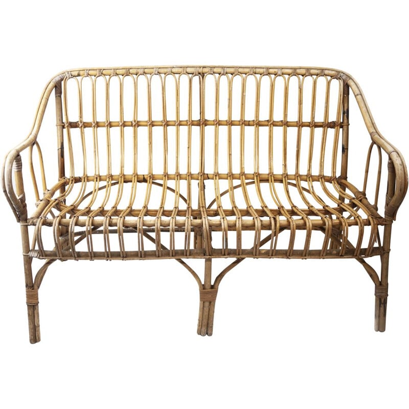 Vintage Bamboo Bench, 1970s