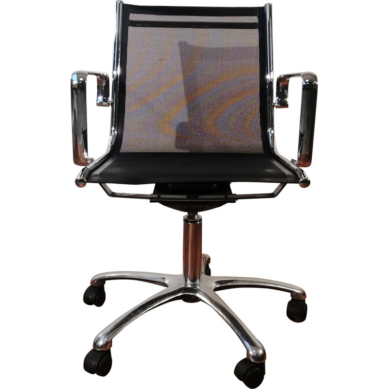 Vintage office chair in chrome aluminum and black mesh