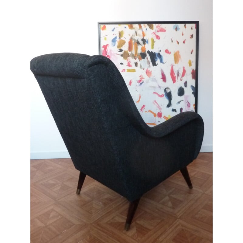 Vintage restored dark armchair - 1950s