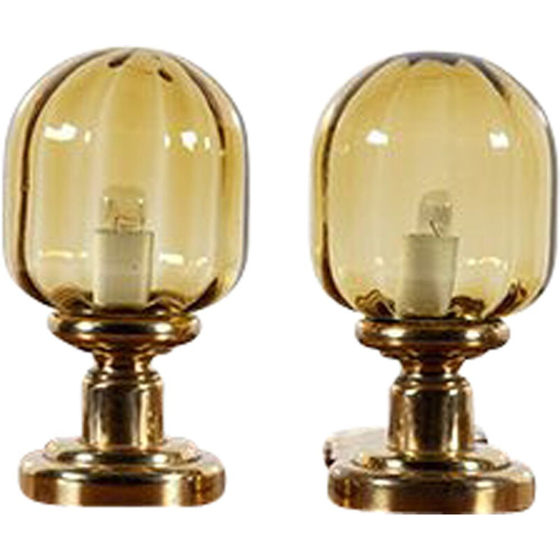 Pair of vintage glass table lamps by Limburg, 1970s