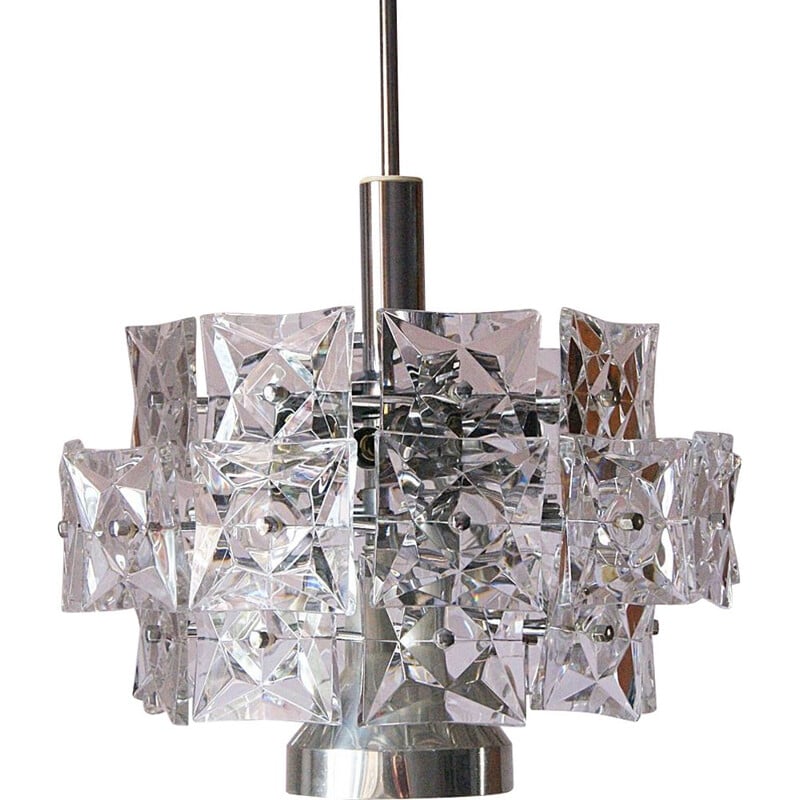 German vintage chromed chandelier with crystals by Kinkeldey, 1960s