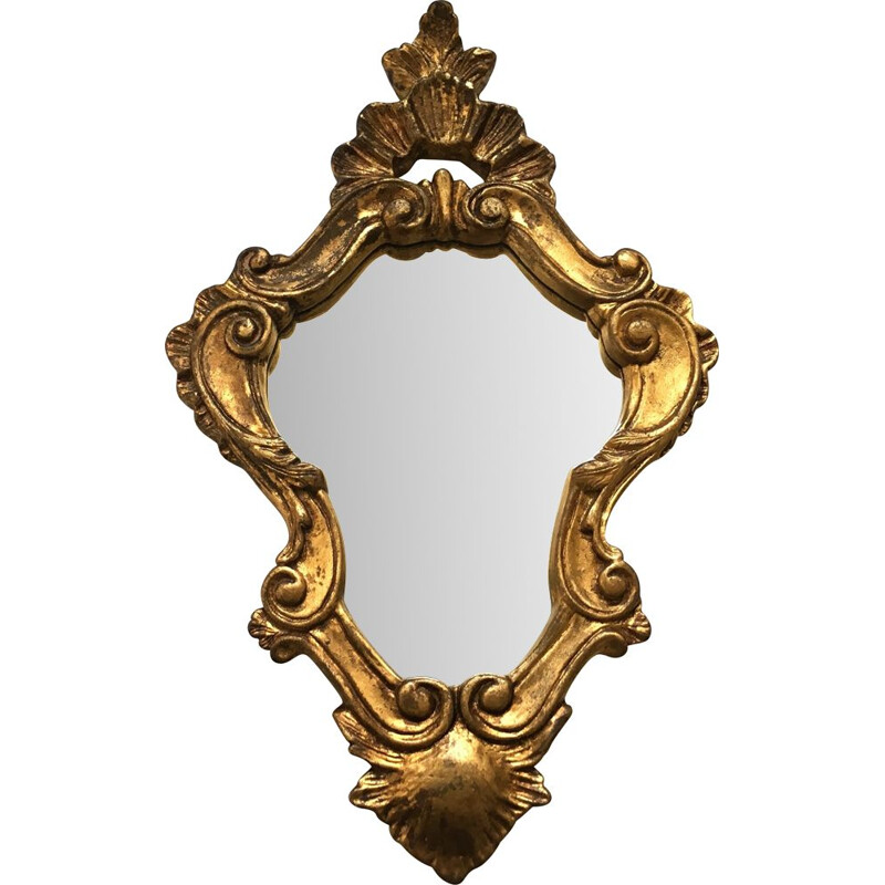 Vintage wood and gilded stucco mirror, 1940-1950
