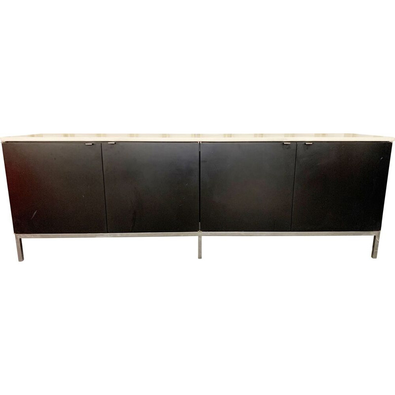 Mid-century black sideboard with white marble top by Knoll, France 1960s