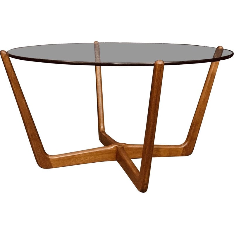 Vintage coffee table in solid teak and glass by Lebus, 1960s