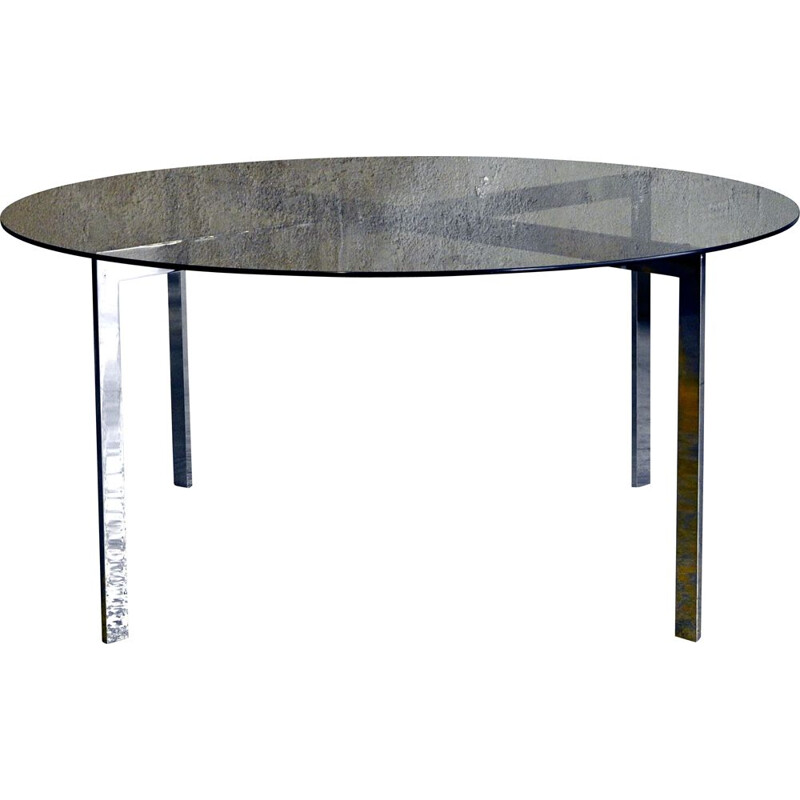 Vintage round smoked glass and metal coffee table, 1960s