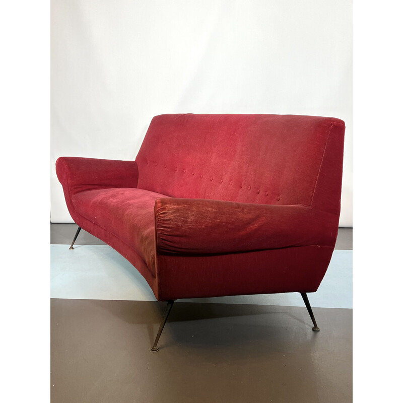 Vintage sofa in red velvet by Gigi Radice for Minotti, Italy 1950s