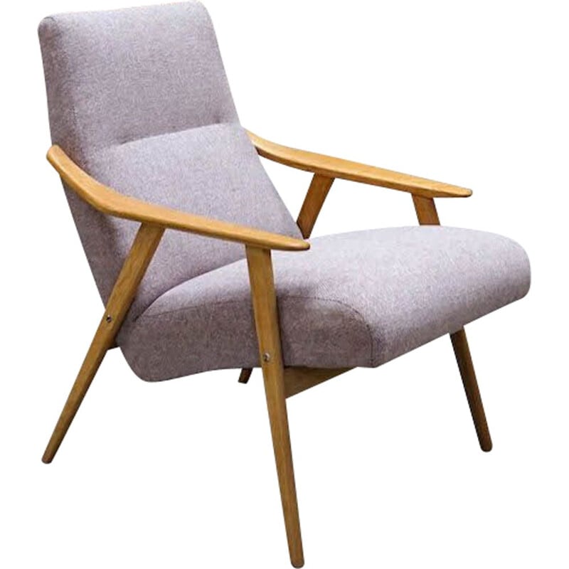 Vintage oak wood and fabric armchair, 1960s