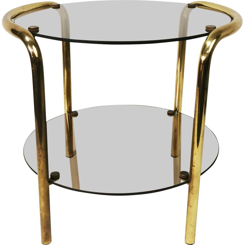 Round vintage Bauhaus side table in brass, Germany 1960