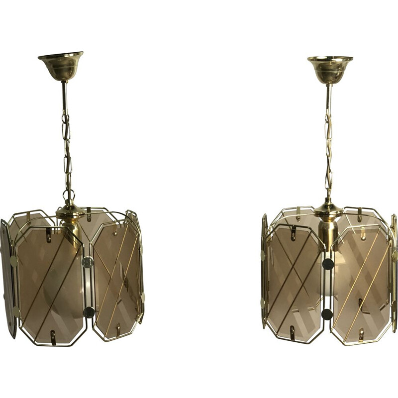 Vintage Italian Giemme brass and white glass chandelier, 1970