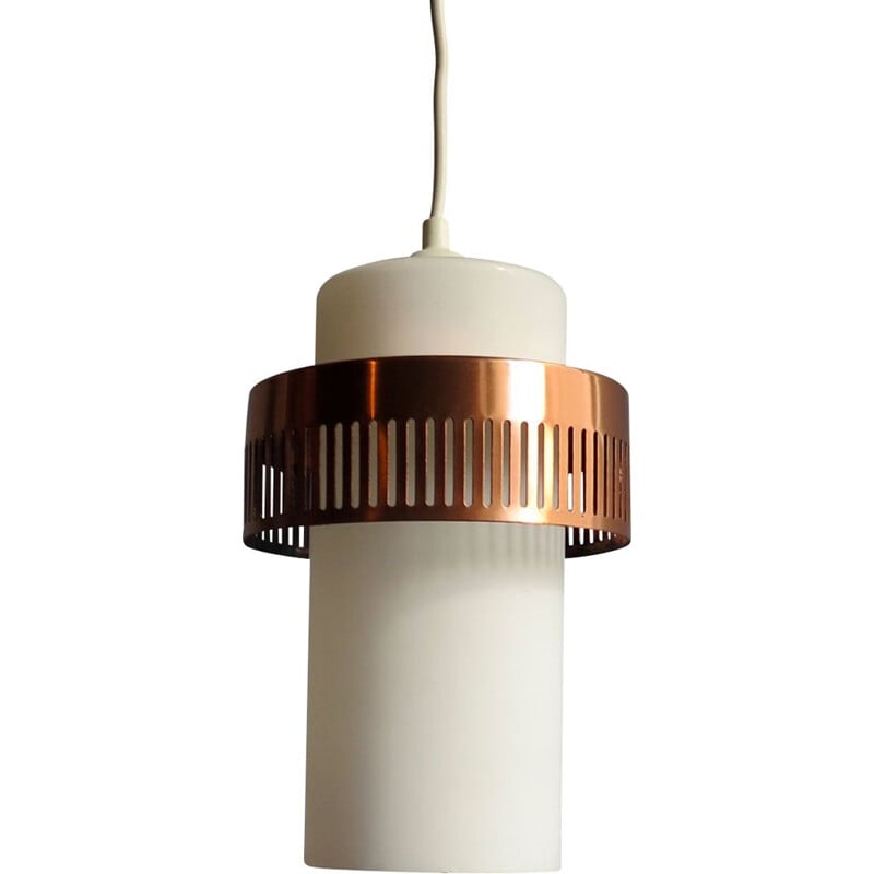 Vintage opaline and copper pendant lamp, 1950s
