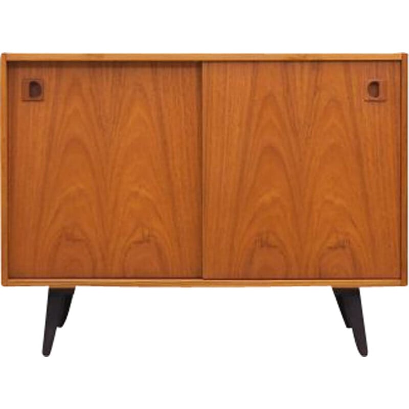 Teak vintage chest of drawers with sliding doors, Denmark 1970s