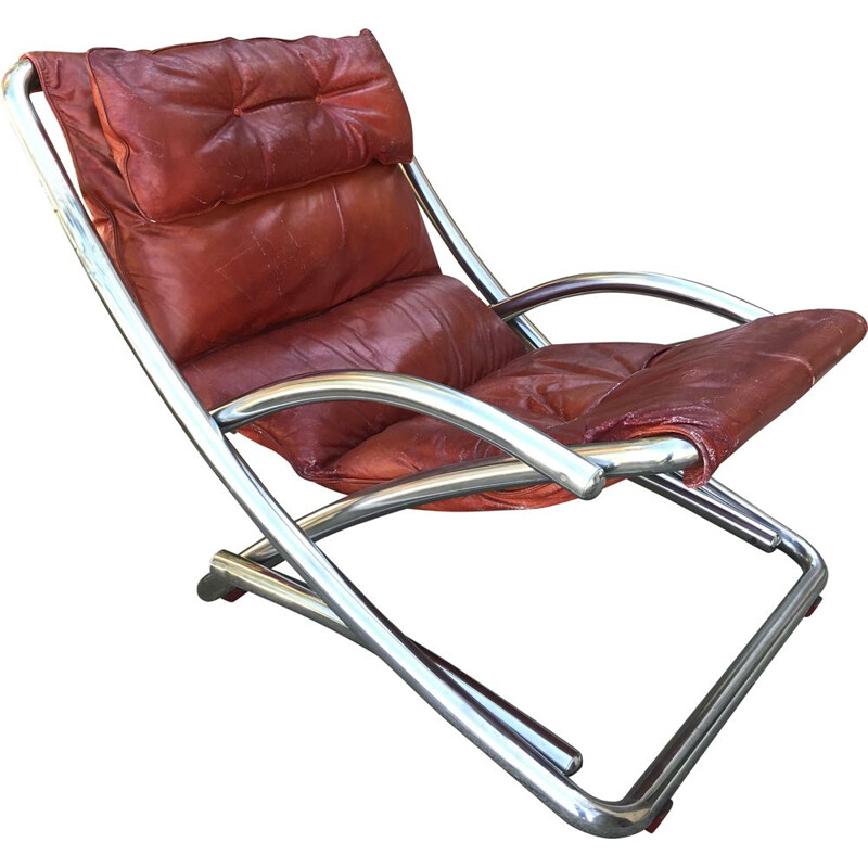 Vintage armchair in chrome tubes and leather, Italy 1970s