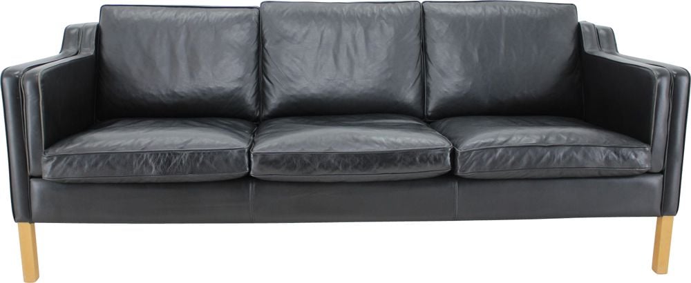 Vintage Black Leather Three Seater Sofa, Black Leather Three Seater Sofa