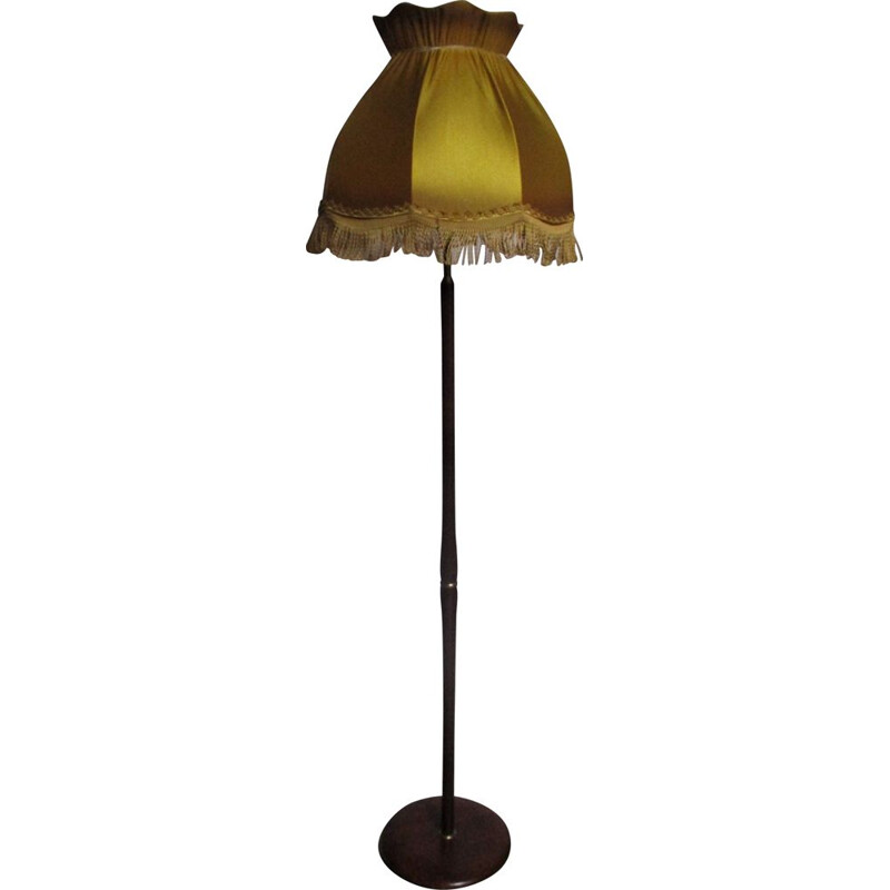 Vintage mahogany and fabric floor lamp, Sweden 1970s