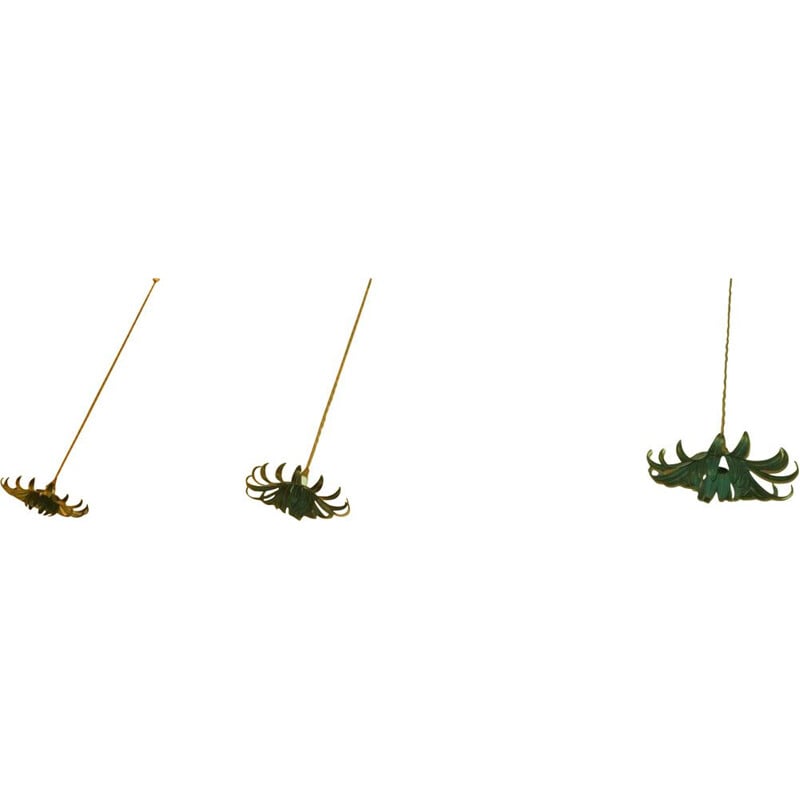 Set of 3 vintage pendant lamps in the shape of a vine leaf