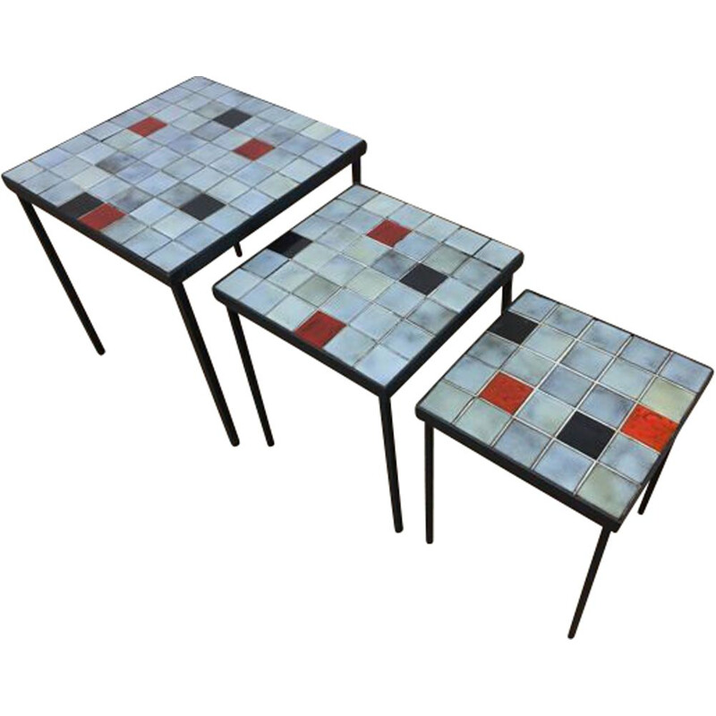 Set of 3 vintage ceramic nesting tables by Mado Jolain, 1960s