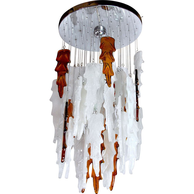 Vintage Murano chandelier two-tone waterfall Poliarte by Albano Poli, Italy 1970s