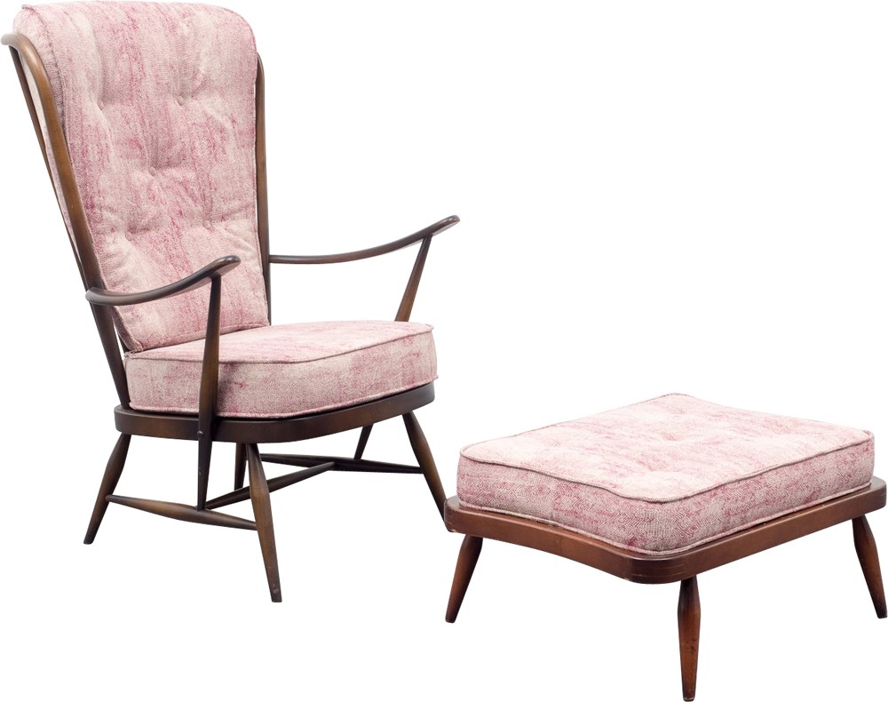 Ercol Windsor 478 Armchair With Its Ottoman In Ashwood And Rose