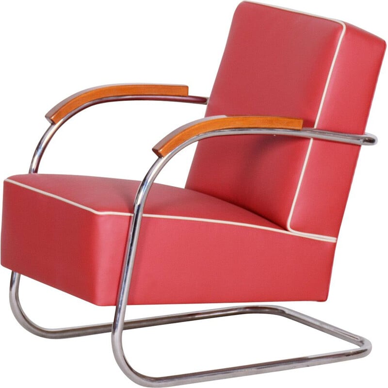 Vintage red leather armchair by Mucke Melder, 1930s