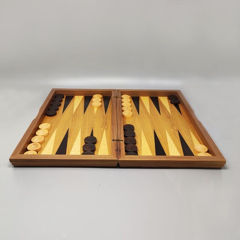 Vintage Fornasetti backgammon in walnut wood, Italy 1980s