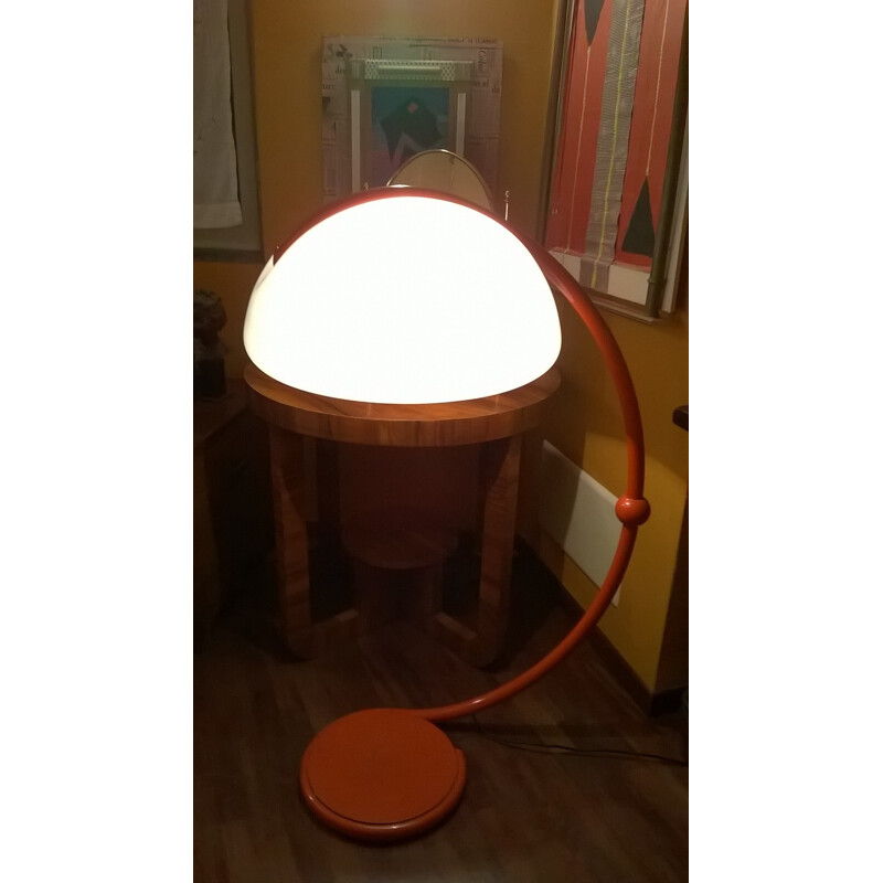 Martinelli Luce "Snake" floor lamp in orange lacquered iron - 1960s