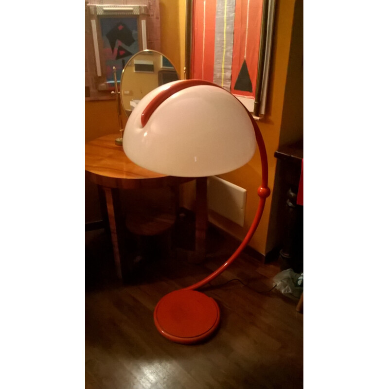 Martinelli Luce "Snake" floor lamp in orange lacquered iron - 1960s
