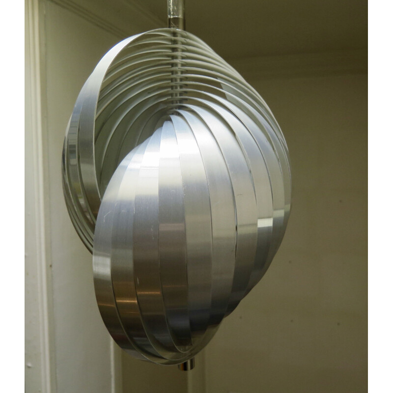 Vintage french hanging lamp for Henri Mathieu in aluminum 1970