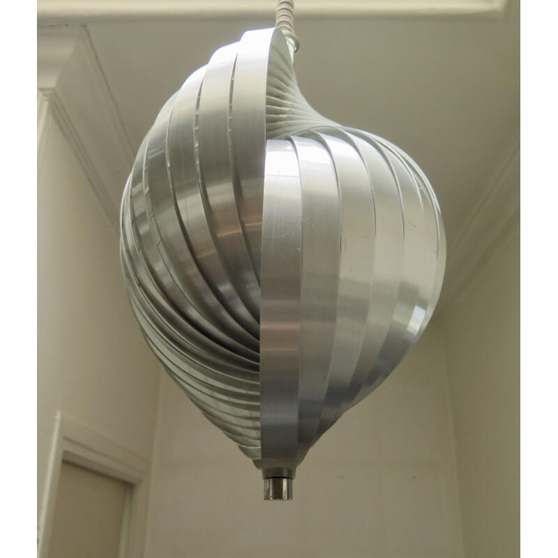 Vintage french hanging lamp for Henri Mathieu in aluminum 1970
