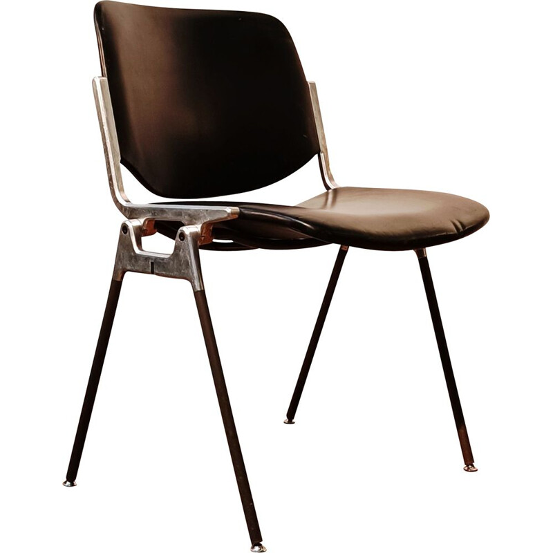 Vintage Jsc Castelli chair in chromed aluminum and leather by Giancarlo Piretti, 1960