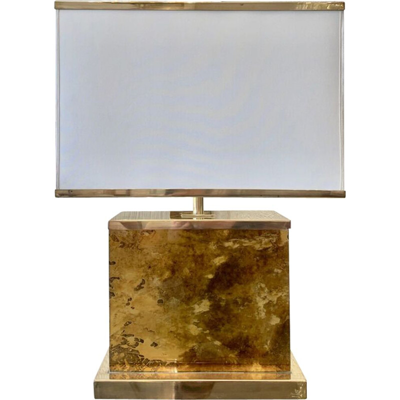 Vintage table lamp in marbled glass and brass by Romeo Rega, Italy 1970