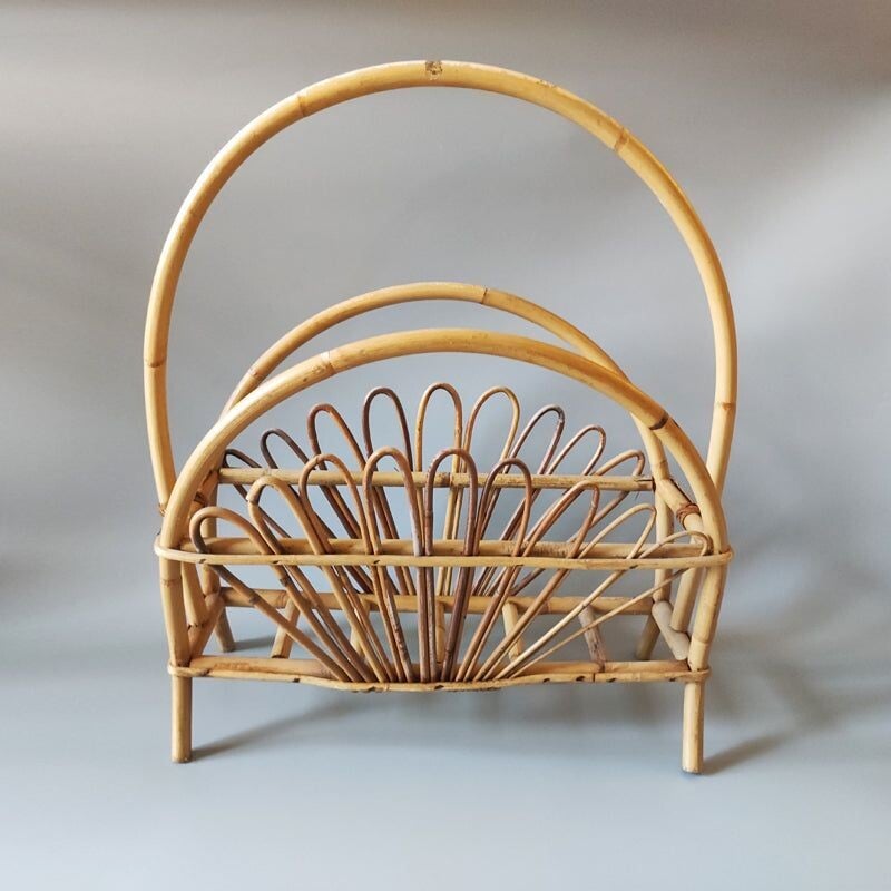 Vintage magazine rack in bamboo and rattan by Franco Albini, Italy 1960s